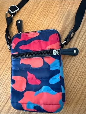 Sondra Roberts Navy Blue with Coral & Aqua Camo Crossbody Bag